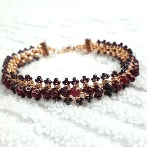 HANDMADE~Ruby Dyed Jade Rose Gold Bracelet